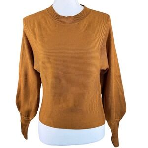 Pink Rose Womens Ribbed Balloon Sleeve Sweater Burnt Orange Rust Crew Neck S
